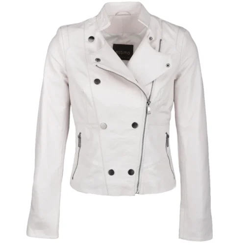 Vegetable Tanned Leather Biker Jacket White : Rosabel