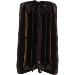 Vintage Woven Leather Zip Around Large 10 Card Coin Note Purse Dark Brown : D-81