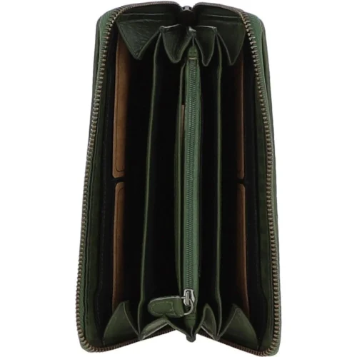 Vintage Woven Leather Zip Around Large 10 Card Coin Note Purse Green : D-81