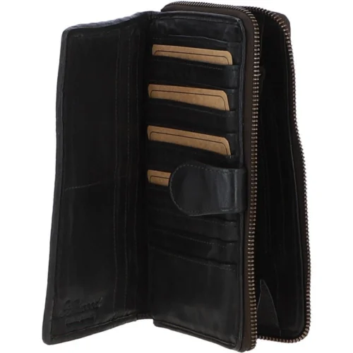 Vintage Woven Leather Zip Around Large 22 Card Coin Note Purse Dark Grey : D-84