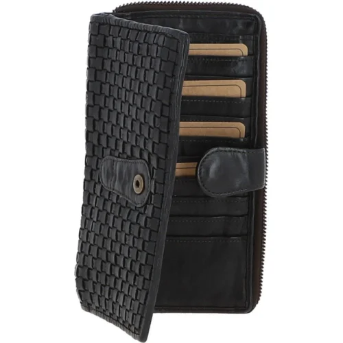 Vintage Woven Leather Zip Around Large 22 Card Coin Note Purse Dark Grey : D-84 -The Bridge Store vintage woven leather zip around large 22 card coin note purse dark grey d 84 p4304 18347 image