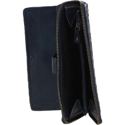 Vintage Woven Leather Zip Around Large 22 Card Coin Note Purse Navy : D-84 -The Bridge Store vintage woven leather zip around large 22 card coin note purse navy d 84 p4306 18366 image