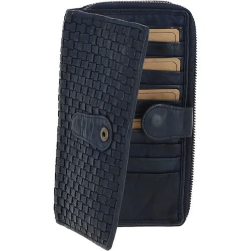 Vintage Woven Leather Zip Around Large 22 Card Coin Note Purse Navy : D-84 -The Bridge Store vintage woven leather zip around large 22 card coin note purse navy d 84 p4306 18367 image