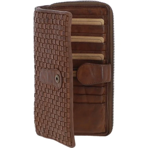 Vintage Woven Leather Zip Around Large 22 Card Coin Note Purse Taupe: D-84 -The Bridge Store vintage woven leather zip around large 22 card coin note purse taupe d 84 p4309 18375 image