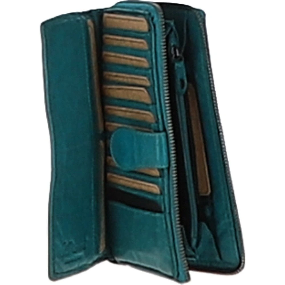 Vintage Woven Leather Zip Around Large 22 Card Coin Note Purse Turquise : D-84 3 Vintage Woven Leather Zip Around Large 22 Card Coin Note Purse Turquise : D-84