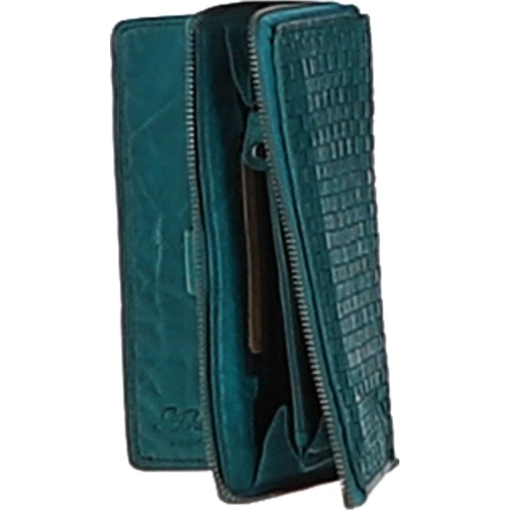 Vintage Woven Leather Zip Around Large 22 Card Coin Note Purse Turquise : D-84 4 Vintage Woven Leather Zip Around Large 22 Card Coin Note Purse Turquise : D-84 - Image 2