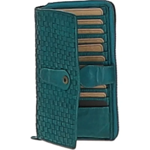 Vintage Woven Leather Zip Around Large 22 Card Coin Note Purse Turquise : D-84 -The Bridge Store vintage woven leather zip around large 22 card coin note purse turquise d 84 p6367 23258 image