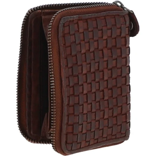 Vintage Woven Leather Zip Around Small 6 Card Coin Purse Cognac : D-80 -The Bridge Store vintage woven leather zip around small 6 card coin purse cognac d 80 p4275 18310 image
