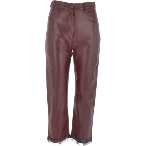Womens 60's Hippy Leather Jeans Burgundy: Kisa 0479