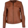 Womens Collarless Leather Jacket Tan/nap : Chambery -Default Template 2 womens collarless leather jacket tan nap chambery p3285 14362 image