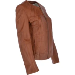 Womens Collarless Leather Jacket Tan/nap : Chambery -Default Template 2 womens collarless leather jacket tan nap chambery p3285 14365 image