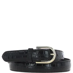 Women's Croc Print Leather Belt With Gold Metal Pin Buckle Black: C-99