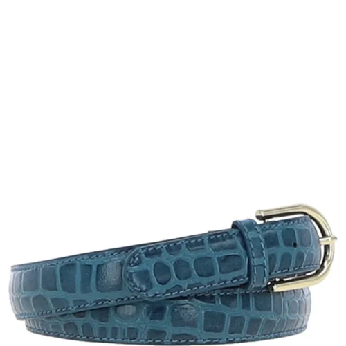 Women's Croc Print Leather Belt With Gold Metal Pin Buckle Teal: C-99 9 Women's Croc Print Leather Belt With Gold Metal Pin Buckle Teal: C-99 -The Bridge Store womens croc print leather belt with gold metal pin buckle teal c 99 p7212 26597 image