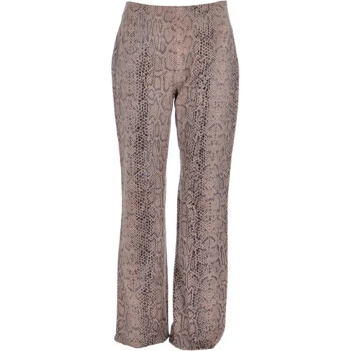 Women's Flared 60's Snake Print Leather Jeans Beige : Flared 4053