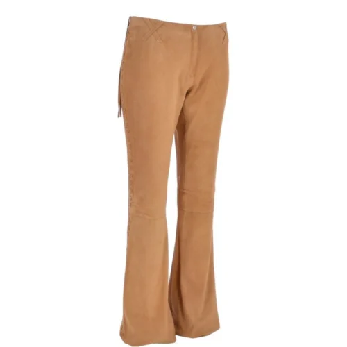 Women's Flared 60's Suede Leather Jeans Beige Suede : Flared 3587 -The Bridge Store womens flared 60s suede leather jeans beige suede flared 3587 p3327 14623 image