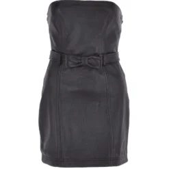 Women's Leather Bandeau Mini Dress Black : BTM Dress