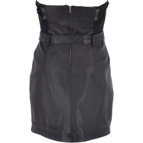 Women's Leather Bandeau Mini Dress Black : BTM Dress -The Bridge Store womens leather bandeau mini dress black btm dress p3318 14578 image