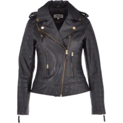 Women's Leather Biker Jacket Black/app: Targaryen