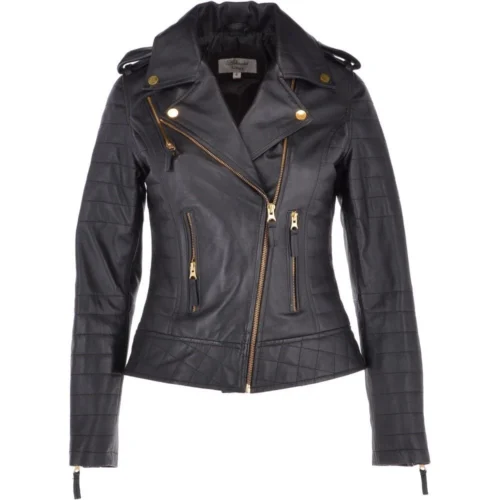 Women's Leather Biker Jacket Black/app: Targaryen