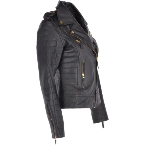 Women's Leather Biker Jacket Black/app: Targaryen -The Bridge Store womens leather biker jacket black app targaryen p3435 15032 image