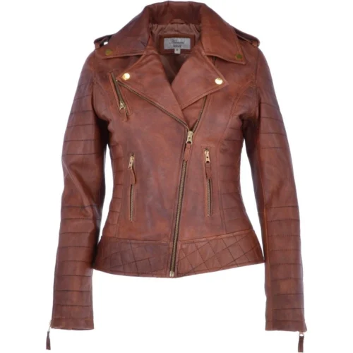 Women's Leather Biker Jacket Tan: Targaryen