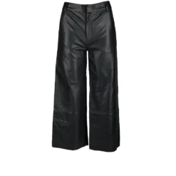 Womens Leather Jeans Black/ Nappa : Flared Pedal Pushers
