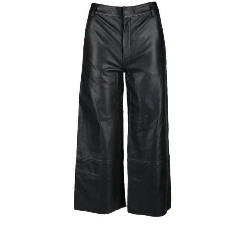 Womens Leather Jeans Black/ Nappa : Flared Pedal Pushers