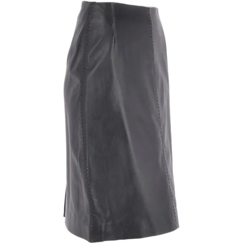 Women's Leather Pencil Skirt Black : V2 Knee 9 Women's Leather Pencil Skirt Black : V2 Knee -The Bridge Store womens leather pencil skirt black v2 knee p3337 14603 image