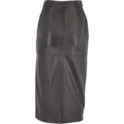 Women's Long 31 Inch Leather Skirt With Open Front Slit Brown : Sandra Skirt -Default Template 2 womens long 31 inch leather skirt with open front slit brown sandra skirt p3336 14614 image