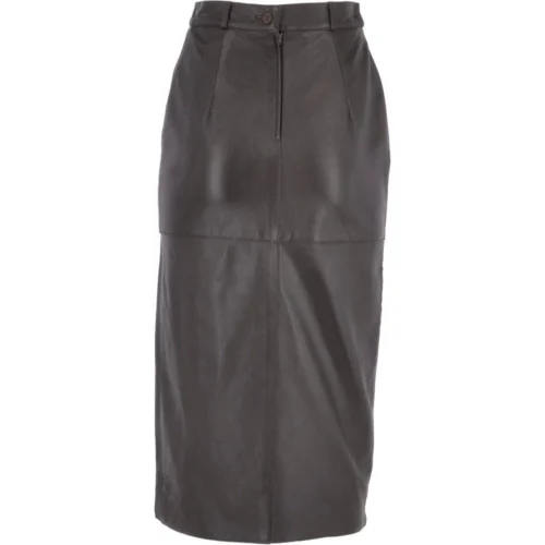 Women's Long 31 Inch Leather Skirt With Open Front Slit Brown : Sandra Skirt -The Bridge Store womens long 31 inch leather skirt with open front slit brown sandra skirt p3336 14614 image