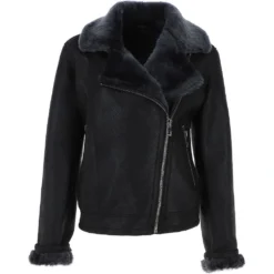 Womens Luxury Shearling Aviator Jacket Black/brissa: Alessa