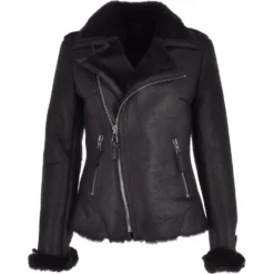 Womens Luxury Shearling Jacket Black/ Blk : Alayna