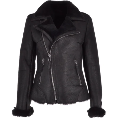 Womens Luxury Shearling Jacket Black/ Blk : Alayna