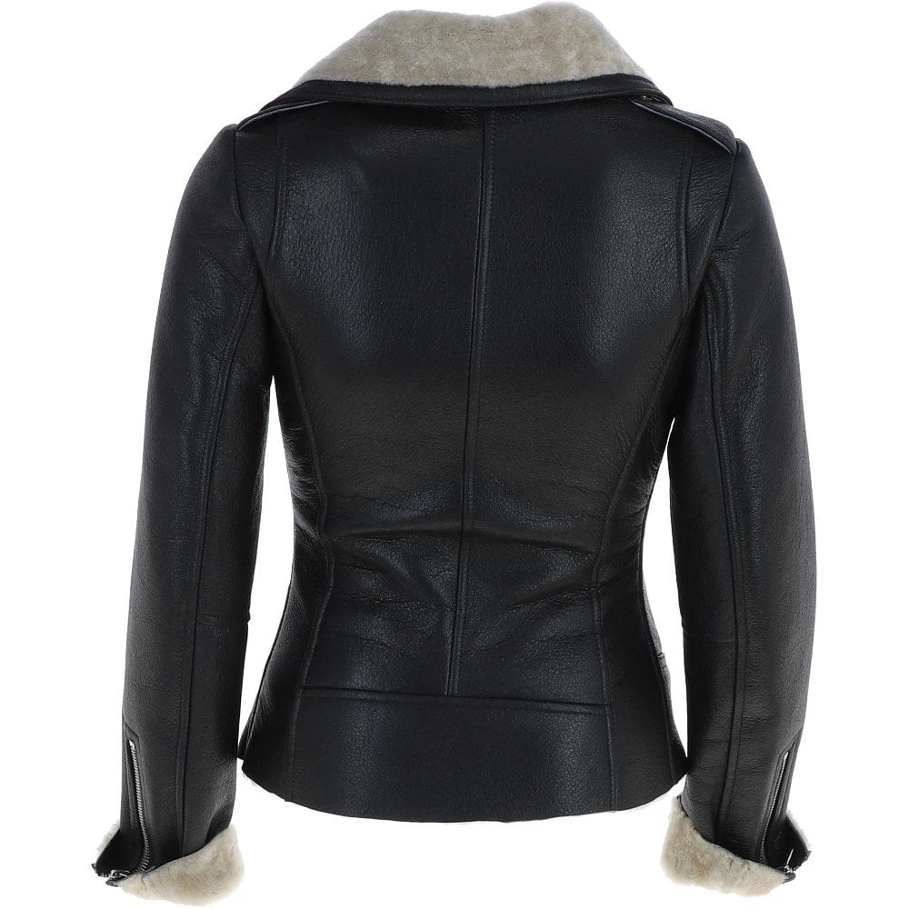 Womens Luxury Shearling Jacket Black/cream: Alayna 5 Womens Luxury Shearling Jacket Black/cream: Alayna - Image 3