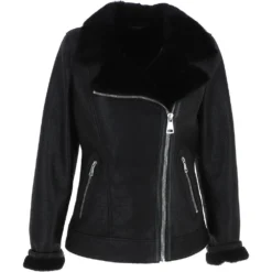 Womens Luxury Shearling Jacket Black: P-48