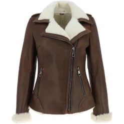 Womens Luxury Shearling Jacket Tobacco/Cream: Alayna