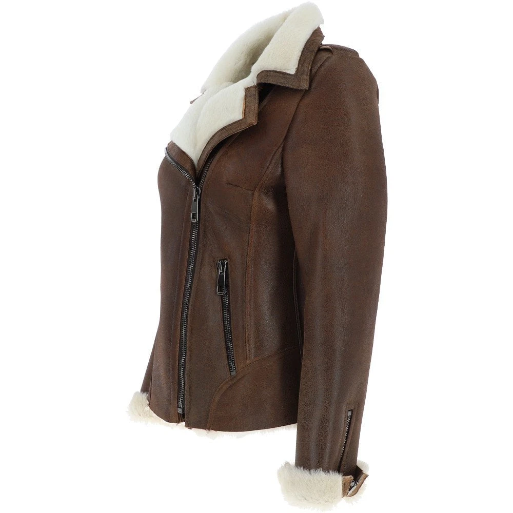 Womens Luxury Shearling Jacket Tobacco/Cream: Alayna 4 Womens Luxury Shearling Jacket Tobacco/Cream: Alayna - Image 2