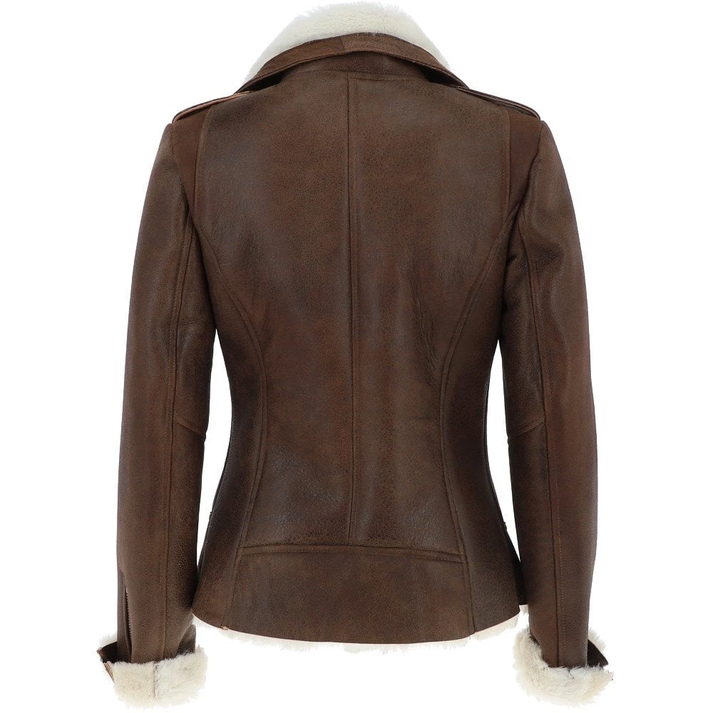 Womens Luxury Shearling Jacket Tobacco/Cream: Alayna 5 Womens Luxury Shearling Jacket Tobacco/Cream: Alayna - Image 3