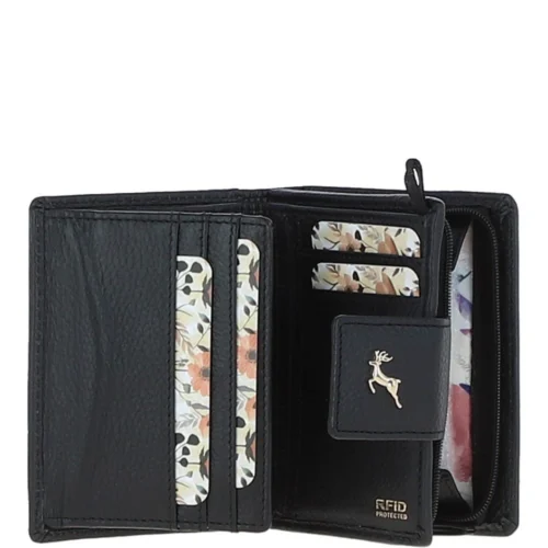 Women's Medium Leather Wallet Purse Black: S3