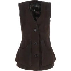 Womens Nubuck Leather Fitted Gilet Brown: Rider