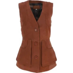 Womens Nubuck Leather Fitted Gilet Rust: Rider