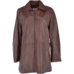 Women's Oversized Leather Coat Brown/app : Isleen