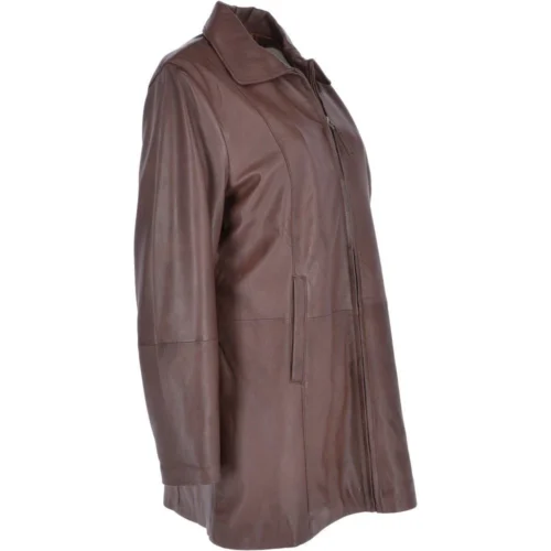 Women's Oversized Leather Coat Brown/app : Isleen -The Bridge Store womens oversized leather coat brown app isleen p3300 14397 image