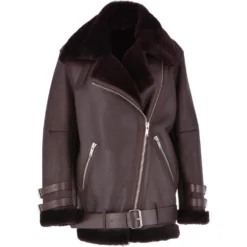 Womens Oversized Sheepskin Flying Biker Jacket Bordeaux : Khloe