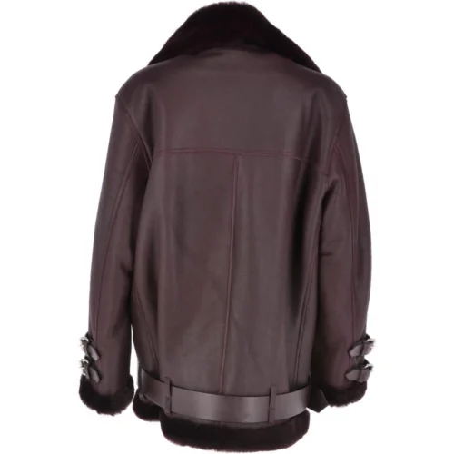 Womens Oversized Sheepskin Flying Biker Jacket Bordeaux : Khloe -The Bridge Store womens oversized sheepskin flying biker jacket bordeaux khloe p3000 13269 image