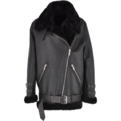 Womens Oversized Sheepskin Flying Jacket Black : Khloe
