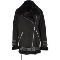 Womens Oversized Sheepskin Flying Jacket Black/Snuff : Khloe