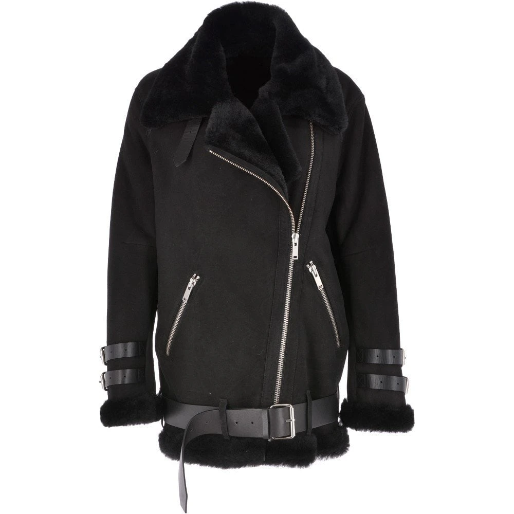 Womens Oversized Sheepskin Flying Jacket Black/Snuff : Khloe 3 Womens Oversized Sheepskin Flying Jacket Black/Snuff : Khloe
