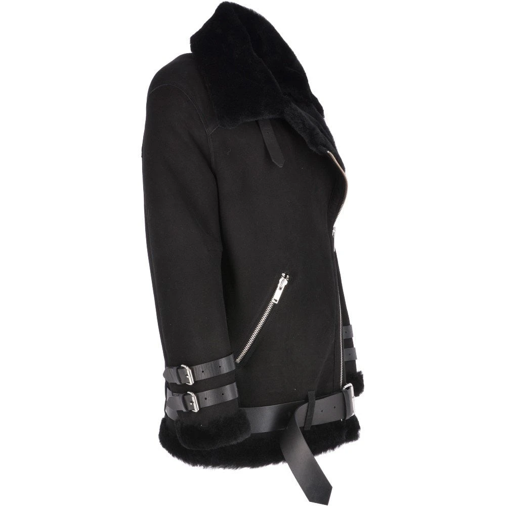 Womens Oversized Sheepskin Flying Jacket Black/Snuff : Khloe 6 Womens Oversized Sheepskin Flying Jacket Black/Snuff : Khloe - Image 4