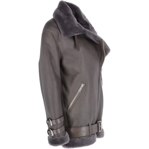 Womens Oversized Sheepskin Flying Jacket Grey : Khloe -The Bridge Store womens oversized sheepskin flying jacket grey khloe p3002 13278 image